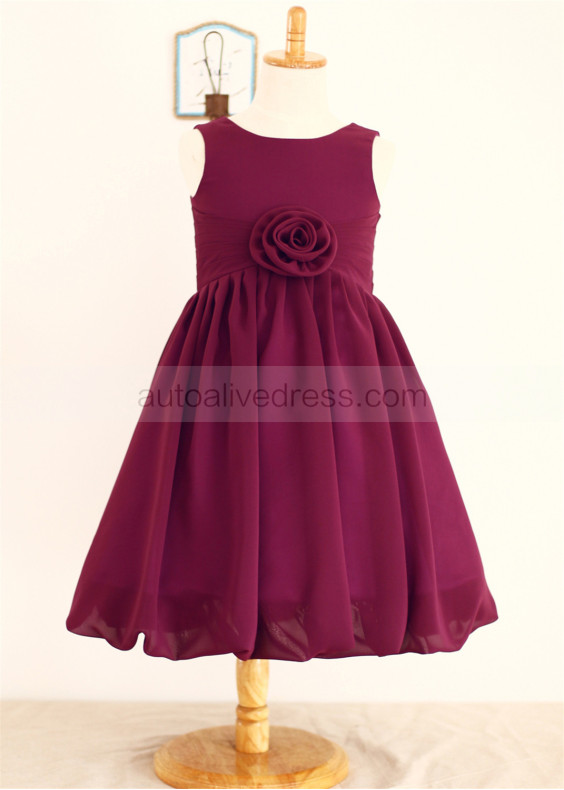 Plum Chiffon Knee Length Boho Beach Flower Girl Dress 